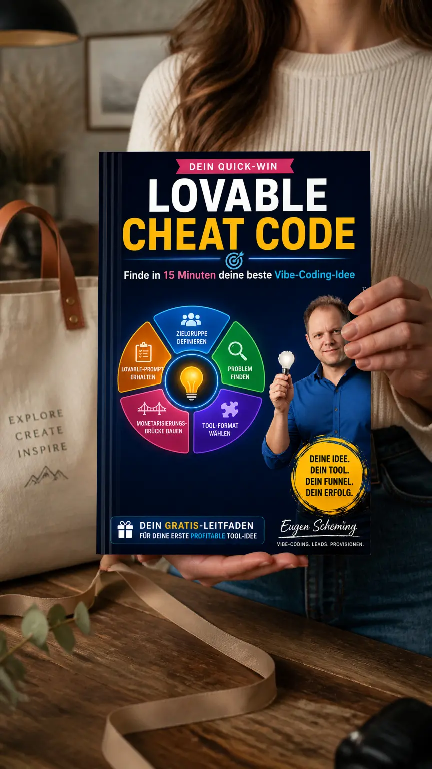 Frau hält den Lovable Cheat Code Leitfaden in den Händen